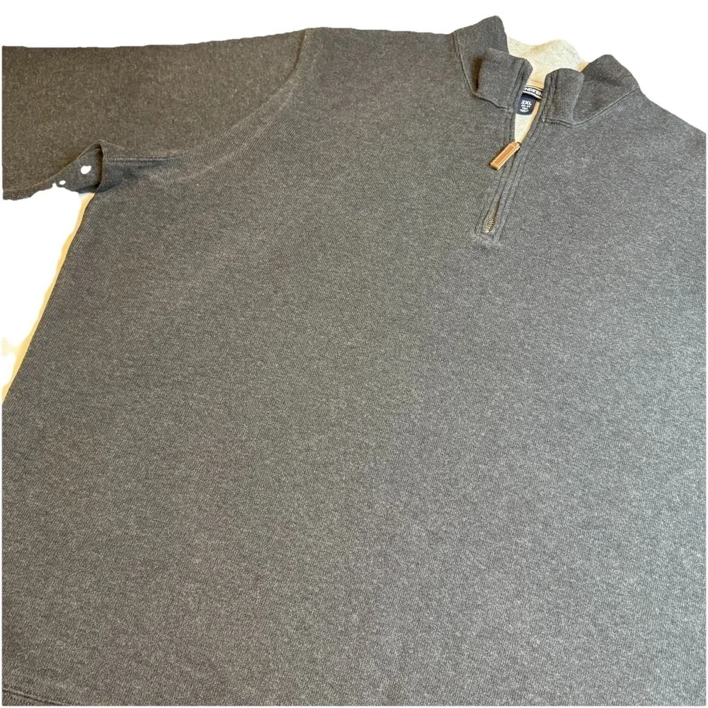 Lands End Sweater Pullover Mens 2XL Gray 1/4 Zip Knit Casual‎ Adult Long Sleeve